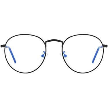 Imagem de AIEYEZO Óculos Redondos Para Mulheres E Homens, Armação De Metal Com Bloqueio Luz Azul (Preto)