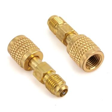 Imagem de 2 Peças Adaptador de Latão para Refrigerante R32 e R454B, Rosca Reversa Fêmea Macho de 1/4" Conexões Engate Rápido Alta Perda e Baixa Perda para Tanques Refrigerante Sistemas Mini Split