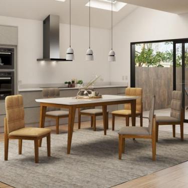 Imagem de Mesa de Jantar 6 Lugares Luxe com Vidro Cinamomo/Off White - Panorama 
