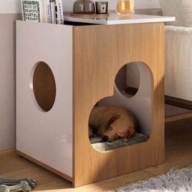 Imagem de Mesa de Canto Pet Carvalho/Off White - Pnr Móveis, Marrom, Moderno
