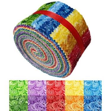 Imagem de 40 tiras de tecido de rolo de geleia para costura, tecido 100% algodão para artesanato, pacotes pré-cortados, quadrados de colcha pré-cortados de retalhos - 6,3 cm x 111,8 cm Paisley