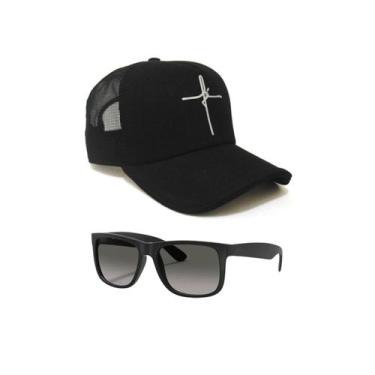 Imagem de Boné aba curva fé + oculos escuro preto  - HDL