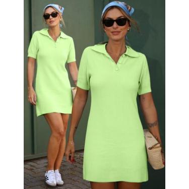 Imagem de Vestido Feminino Midi Curto Gola Polo Tricot Modal Manga Curta Botões 