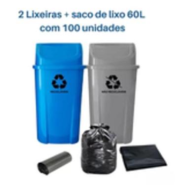 Imagem de Kit 2 Lixeiras Para Coleta Seletiva De 60l Com Saco De Lixo - JSN, azu