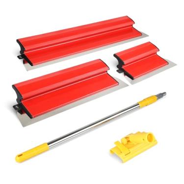 Imagem de Conjunto de lâminas de desnatação para drywall com cabo de extensão de 76 a 122 cm, 25 cm/61 cm/81 cm, lâminas de desnatação de aço inoxidável para alisamento de superfícies de parede, ideal para