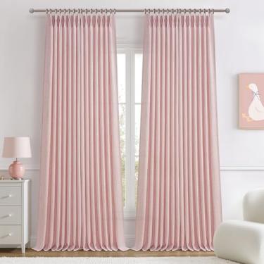 Imagem de Cortinas plissadas rosa claro 226 cm de comprimento para quarto de meninas, conjunto de 2 painéis, lindas cortinas plissadas semitransparentes com memória, sistema de trilhos rosadas, decoração de
