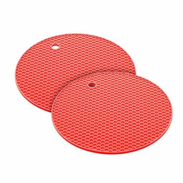 Imagem de Descanso de Panela em Silicone, Redondo, 18cm, Vermelho, Kit 2 Unidades