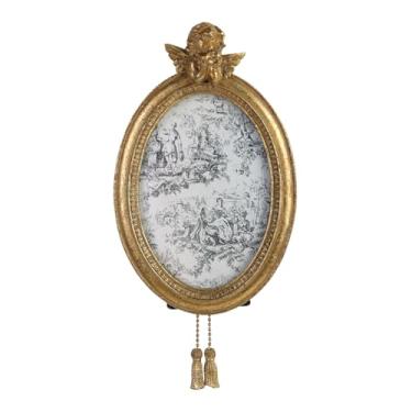 Imagem de NIKKY HOME Moldura vintage 10 x 15 cm, moldura dourada retrô para mesa e suporte de parede, moldura oval com suporte e frente de vidro para retratos de família, decoração de galeria antiga, decoração