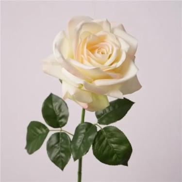 Imagem de 5 peças/lote Real Touch Rose Flores Artificiais Buquê de Casamento Decoração para Casa Arranjo de Flores para Festa Rosas Realistas (Verde e Branco)