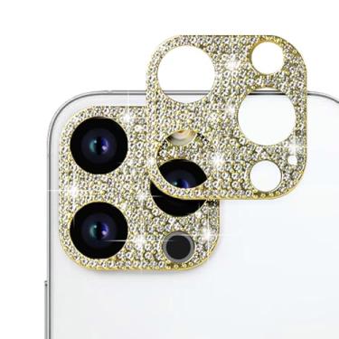 Imagem de Omorro Compatível com iPhone 17 Pro Max Bling Protetor de Lente de Câmera, 3D Glitter Cristal Diamante Strass Anti-Riscos Pontos Brilhantes Metal Decoração Adesivo Filme Dourado (pacote com 2)