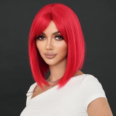 Imagem de Peruca PARK YUN Red Short Straight Bob 35 cm com franja lateral