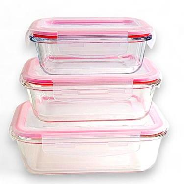 Imagem de Potes de vidro Hermético Marmita kit com 3 Refratário 370/640/1050ml -