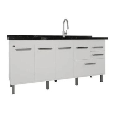 Imagem de Gabinete de Cozinha Grande Balcão Branco 4 Portas 100% Mdf - Rainha do