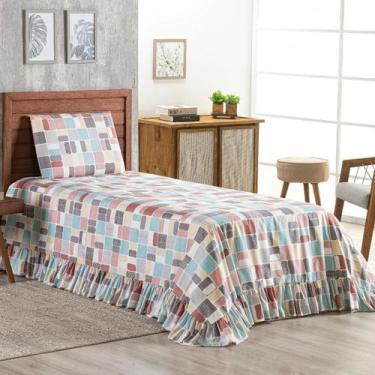 Imagem de Colcha Solteiro 400 Fios Estampada Com Babado 02 Peças Toque Macio Lai