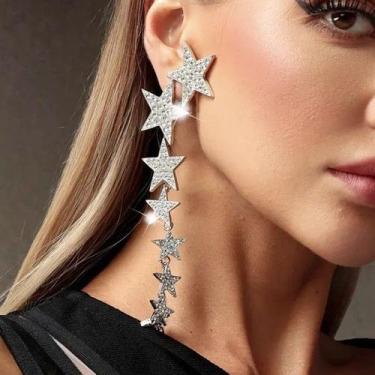 Imagem de Brincos BJR Fairy Star com franja longa e fluida em diamante