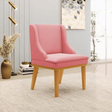 Imagem de Cadeira Decorativa Sala de Jantar Base Fixa de Madeira Firenze Suede Rose/Castanho G19 - Gran Belo