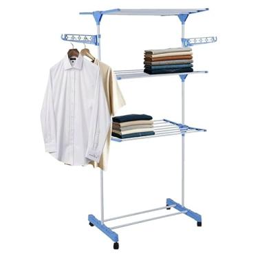 Imagem de Varal De Roupas Vertical 3 Andares De Chão Dobrável Portátil Azul - Nautilus Ocean