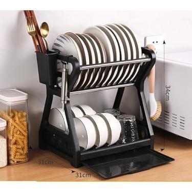 Imagem de Escorredor de Louça Desmontável e Multifuncional – Com Bandeja, Porta Talheres e Suporte para Copos | Organizador de Cozinha Prático (Preto)