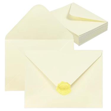 Imagem de YINUOYOUJIA 50 envelopes de papel especial marfim A7, envelopes para convite, 13 x 18 cm, ótimo para cartões de convite de casamento, fotos, perfeito para aniversário, chá de bebê, formatura, Natal