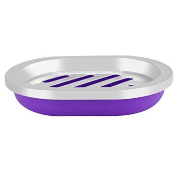 Imagem de Pssopp Conjunto de Acessórios de Banheiro de 4 Peças, Plástico PP Com Dispensador de Sabão, Suporte de Escova de Dentes e Saboneteira para Decoração Moderna de Banheiro (Roxo)