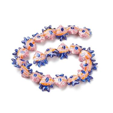 Imagem de DanLingJewelry 20 peças de contas de peixe de porcelana feitas à mão azul escuro espaçador bonito oceano peixe mar contas de cerâmica para fabricação de joias, artesanato faça você mesmo