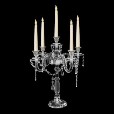 Imagem de Centros de mesa de candelabro de acrílico para mesas, suporte de vela de acrílico com 5 braços de 47 cm de altura para velas de LED cônicas, suporte de castiçal transparente para decoração de centro