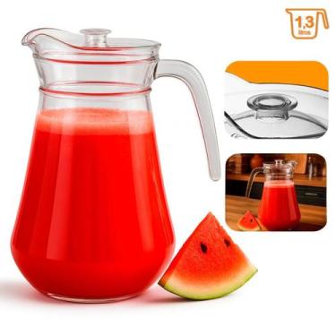 Imagem de Jarra De Vidro 1,3 Litros Com Tampa Grande Litros Água Suco Drinks - D