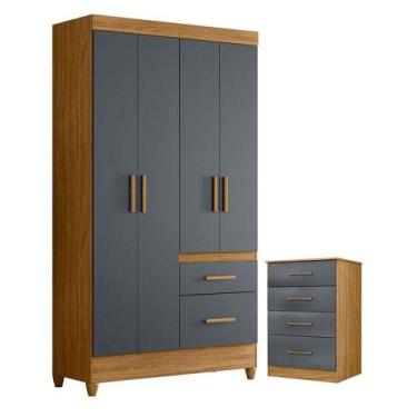 Imagem de Guarda Roupa Solteiro Madri E Cômoda Ms913 Freijó Cinza - Moval - MOVA