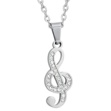 Imagem de Colar Feminino Nota Musical Clave De Sol Zircônia Aço Inox - Euro Impo