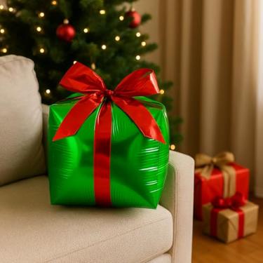 Imagem de Balões Metalizados de Natal, Kit com 5 Unidades, Caixa de Presente, 60cm, Decoração para Festas de Fim de Ano, Colorido (Verde)
