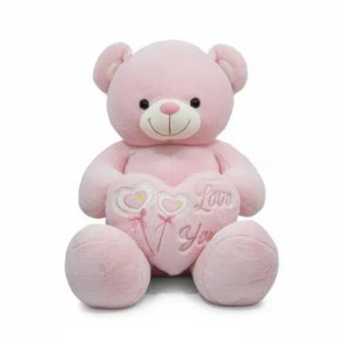 Imagem de Urso de Pelúcia Gigante 1m Cinza com Almofada Coração Romantico Fofo Hipoalergênico Macio - Pelucias HAS Brasil (ROSA)