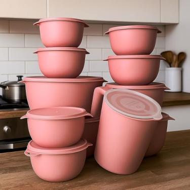 Imagem de Kit Potes 10 Bowl + Jarra Cozinha Saladeira Pote Marmitas Plástico (Rosa)