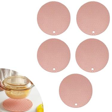 Imagem de Descanso de Panela Silicone Suporte Apoio Protetor Mesa Redondo Silicone Flexível 17cm (Salmão, 5 Peças)