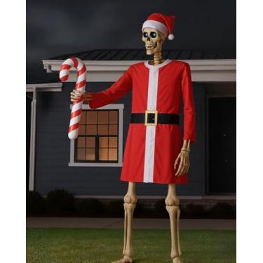 Imagem de Conjunto de 3 peças de pano de Papai Noel esqueleto de 3,6 m com chapéu, roupão e bengala doce, fantasia de Natal gigante para decorações de quintal ao ar livre para acessórios de esqueleto de 3,5 m