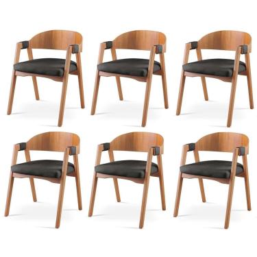 Imagem de Kit 6 Cadeiras para Sala de Jantar Luna Preto/Cinamomo