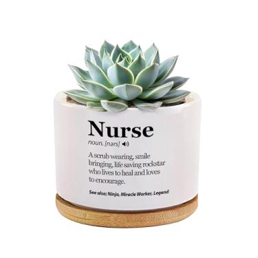 Imagem de Loovelo Enfermeira Definição Presente de Enfermeira Apreciação Semana de Enfermagem Praticante Estudante RN Presentes de Formatura Vaso de Plantas Suculentas Cerâmica com Bandeja de Bambu Redondo