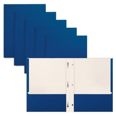 Imagem de Pasta de papel azul com 2 bolsos com pinos, pacote com 50, da Better Office Products, textura fosca, pastas de papel tamanho carta, pacote com 50, com 3 clipes de prendedor de garra de metal, azul