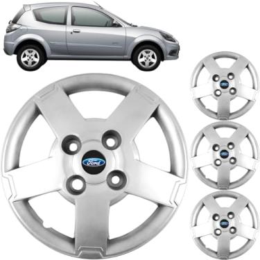 Imagem de Jogo 4 Calotas Aro 13 Ford Ka 2008 a 2013 Com Adesivo Logo Preto Resinado Grid GR013CB