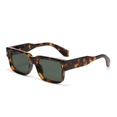 Imagem de VFDHN Óculos de sol retrô feminino com listras de leopardo, óculos de sol com proteção UV400, rebites da moda, masculino, transparente, degradê (verde leopardo)