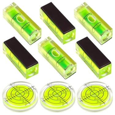 Imagem de Auniwaig 9 peças de nível de bolha pequena, mini níveis de bolha quadrada magnética, ferramentas de medição circular para pendurar fotos, câmera, toca-discos, tripé, moldura, broca, 10 x 10 x 29 mm