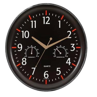 Imagem de Relogio Parede Termometro Higrometro Medidor Temperatura Decorativo Escritorio Vintage Preto Luxo