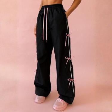 Imagem de Calça Lolita Preta com Laços Rosa e Cordão Rosa Girly Cor:PretoTamanho