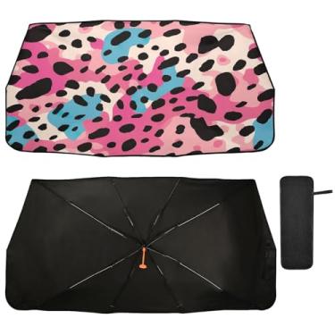 Imagem de Kigai Lindo guarda-chuva de para-brisa de carro com estampa de leopardo, para-sol dobrável para carro, pára-brisa, ajuste sedã, SUV, caminhonete para a maioria dos veículos, persianas de janela de