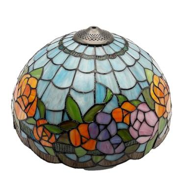 Imagem de Cúpula de abajur Tiffany grande de 40 cm (16 polegadas) em vitral, estilo floral vintage, para luminárias de mesa, pendentes e de chão, cor rosa.