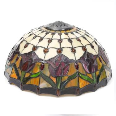 Imagem de Cúpula de Abajur Tiffany de Reposição, Cúpula de Vidro Colorido de 40 cm, Design Mediterrâneo com Tulipas Antigas, Girassóis e Contas de Cristal, Compatível Apenas com Abajures de Mesa, de C