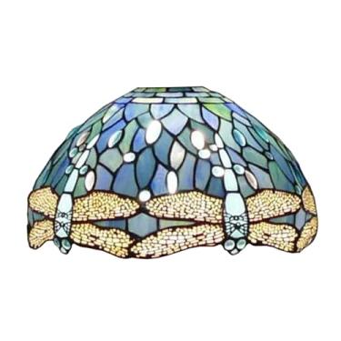 Imagem de Cúpula de substituição para abajur Tiffany, 30,5 x 18 cm, azul-marinho, com libélula em vitral. Encaixe de 4,1 cm para luminária de chão arqueada, luminária de pé ou pendente.