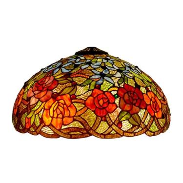 Imagem de Cúpula de Abajur Tiffany Rosa (Somente Reposição) 18x9 Polegadas, Cúpula de Vidro Colorido, Estilo Vintage Antigo com Estampa Floral, Adequada para Abajures de Mesa, de Chão e Pendentes, R2