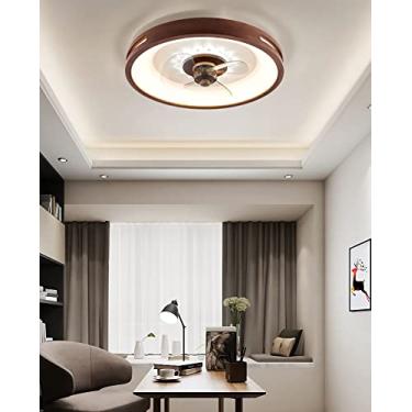 Imagem de Ventilador de teto de madeira com LED, luz e controle remoto, dimerizável, moderno, com função timer, pás invisíveis, velocidade do vento ajustável, silencioso, ideal para sala de estar, qua