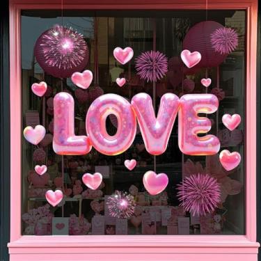 Imagem de Adesivos de janela Love Valentine's Day com design de coração rosa adesivos de janela de inverno reutilizáveis estáticos dupla face decorações de janela para festas de casamento, aniversário