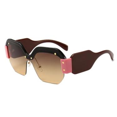 Imagem de HCPIHF Óculos de sol vintage feminino sem aro, armação grande e larga, masculino, luxuoso, retrô, feminino, uv400 (chá)